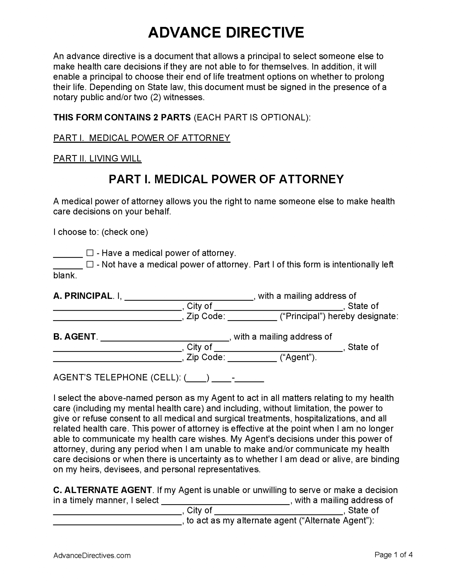 Free Advance Directive Forms PDF WORD ODT