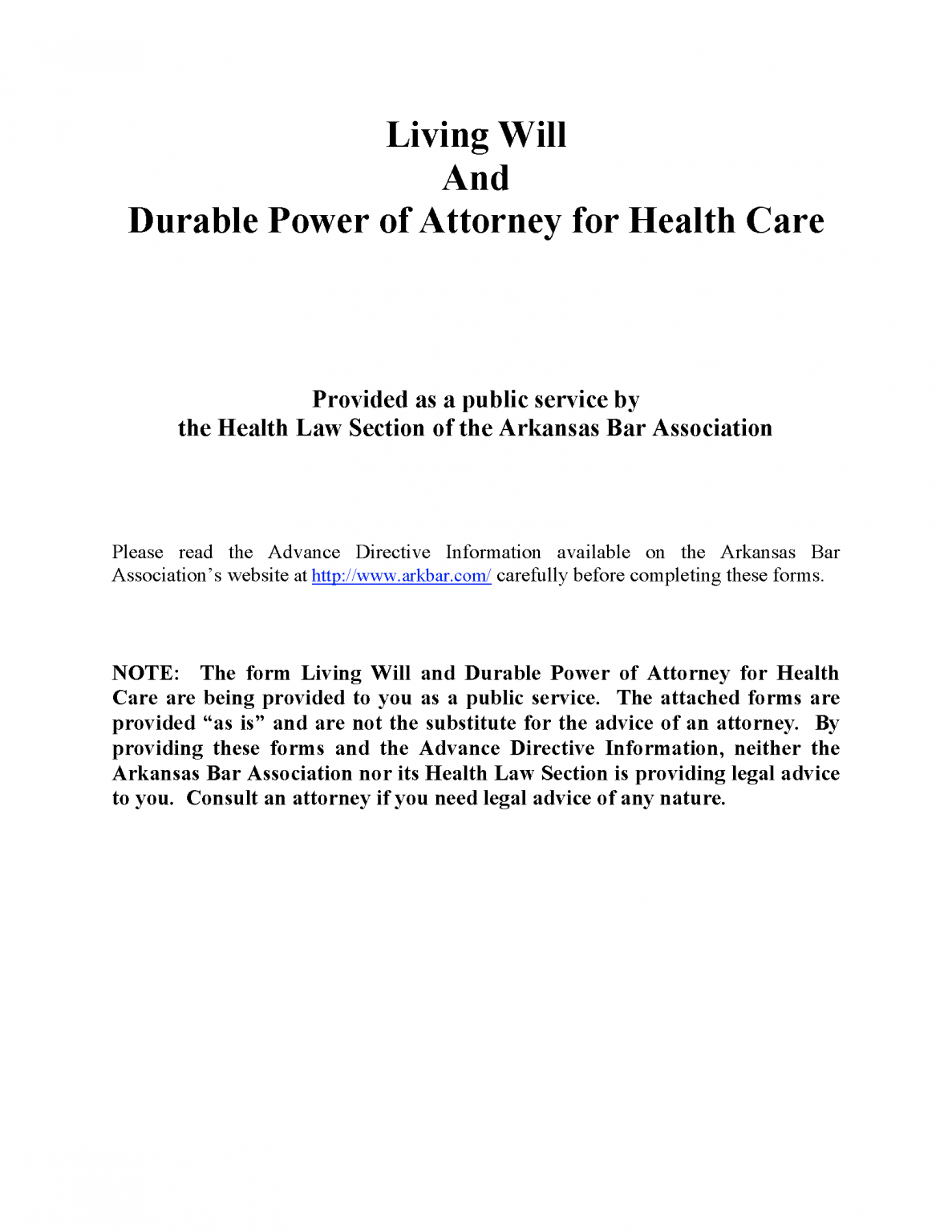 Free Arkansas Advance Directive Form (Medical POA + Living Will) PDF