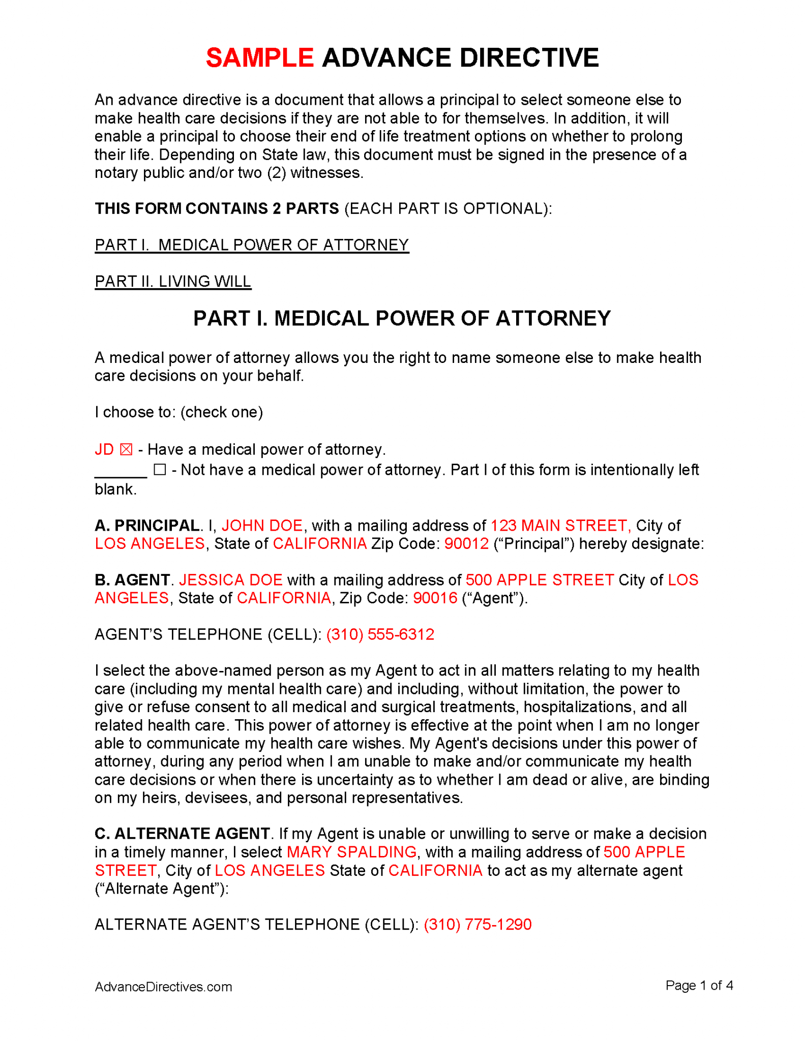 Free Advance Directive Forms (50States) PDF WORD