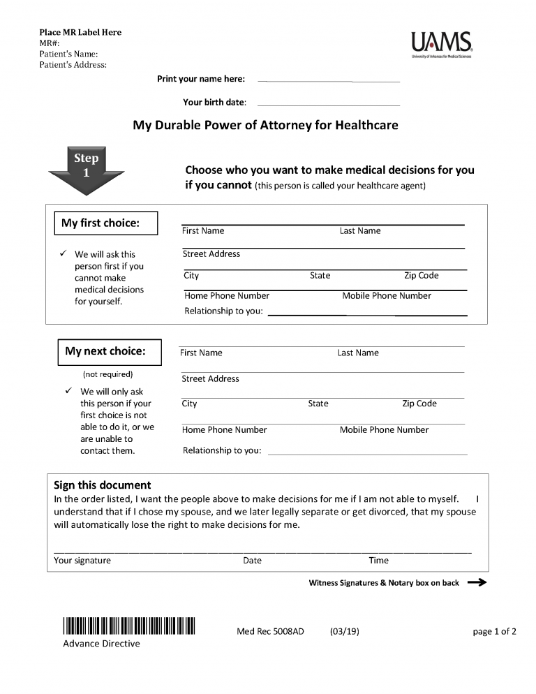Free Arkansas Advance Directive Form (Medical POA + Living Will) PDF
