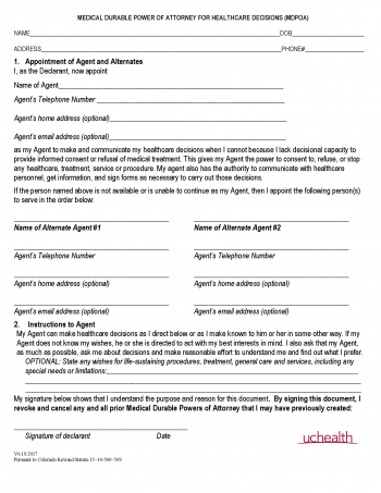 Free Colorado Advance Directive Form (Medical POA + Living Will) | PDF