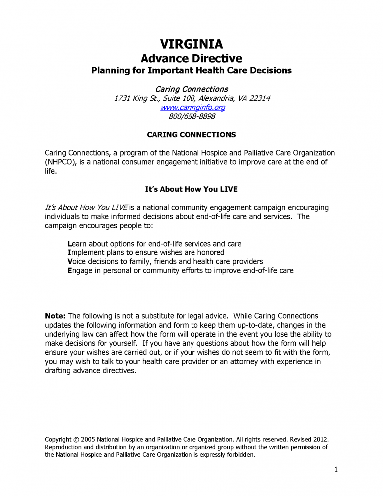Free Virginia Advance Directive Form (Medical POA + Living Will) PDF