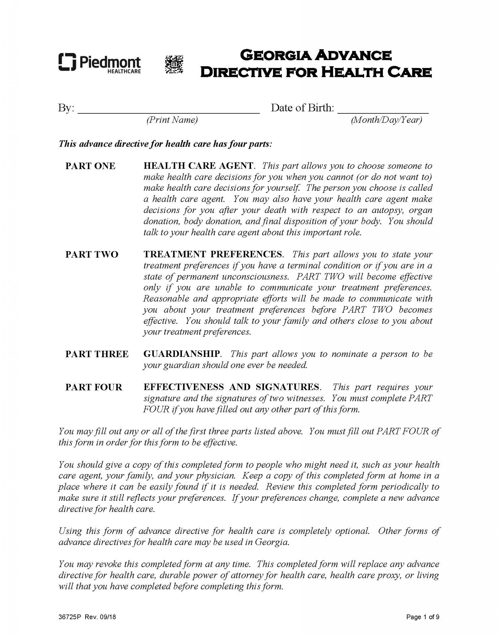 Free Advance Directive Form (Medical POA + Living Will) PDF