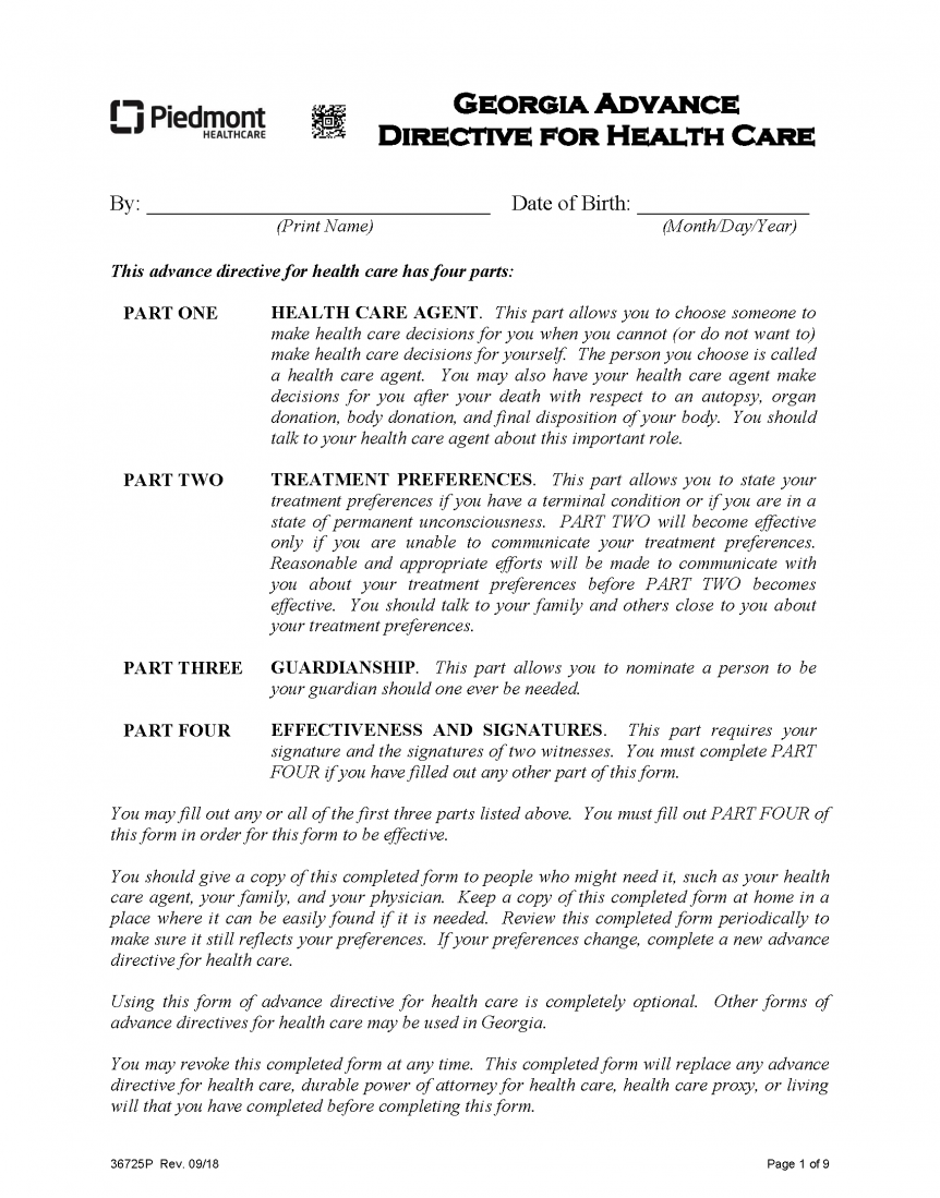 Free Advance Directive Form (Medical POA + Living Will) PDF