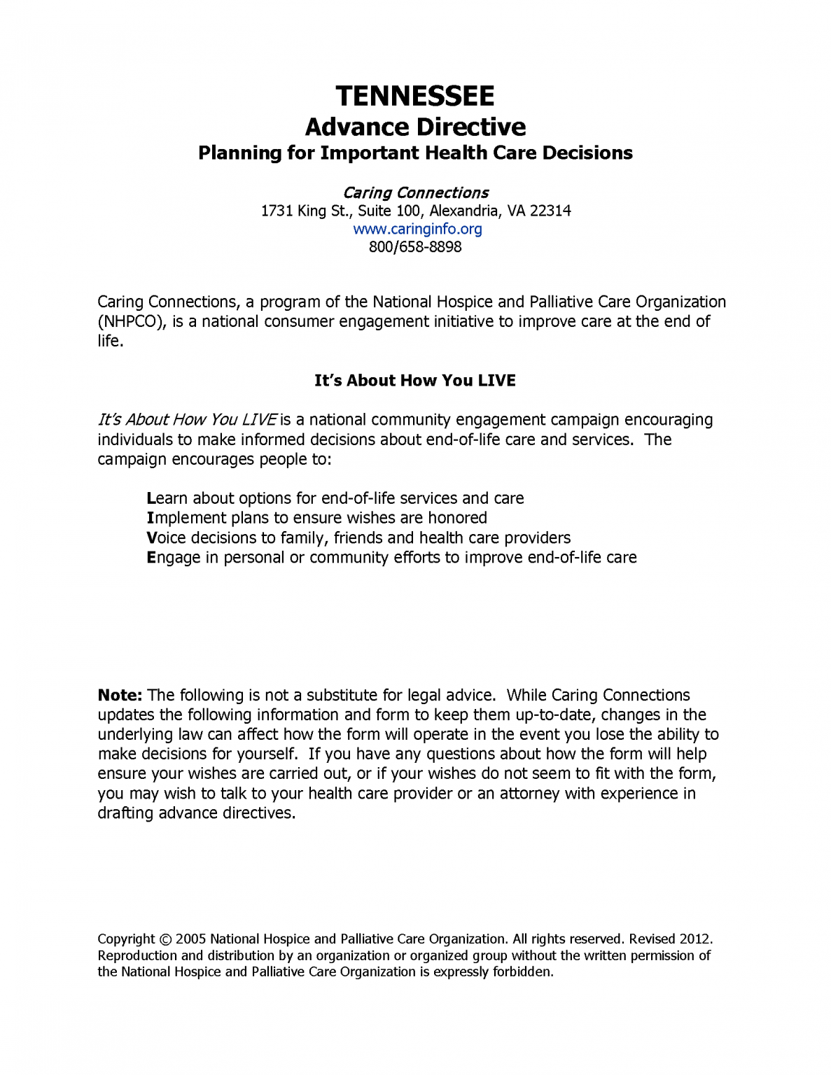 Free Tennessee Advance Directive Form (Medical POA + Living Will) PDF