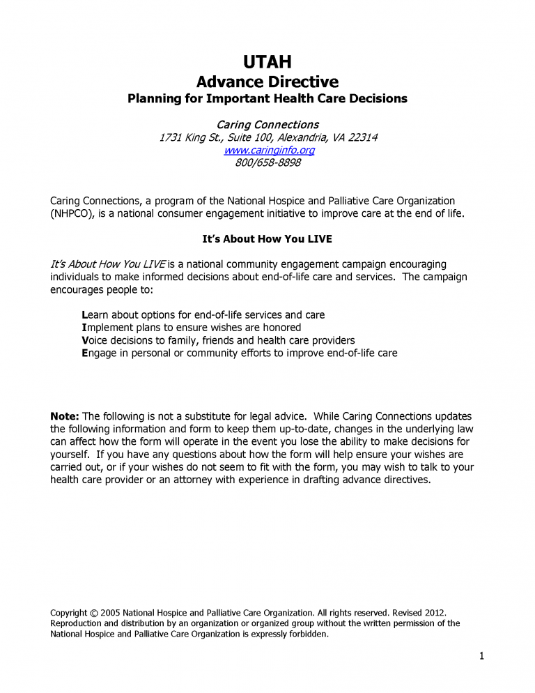 Free Utah Advance Directive Form (Medical POA + Living Will) PDF