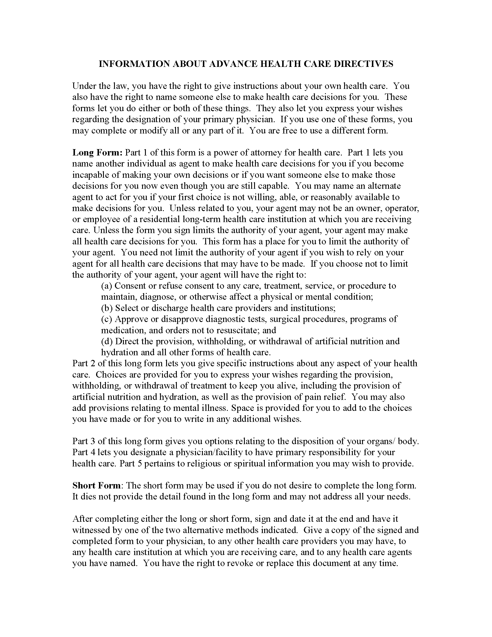 Free Hawaii Advance Directive Form (Medical POA + Living Will) PDF