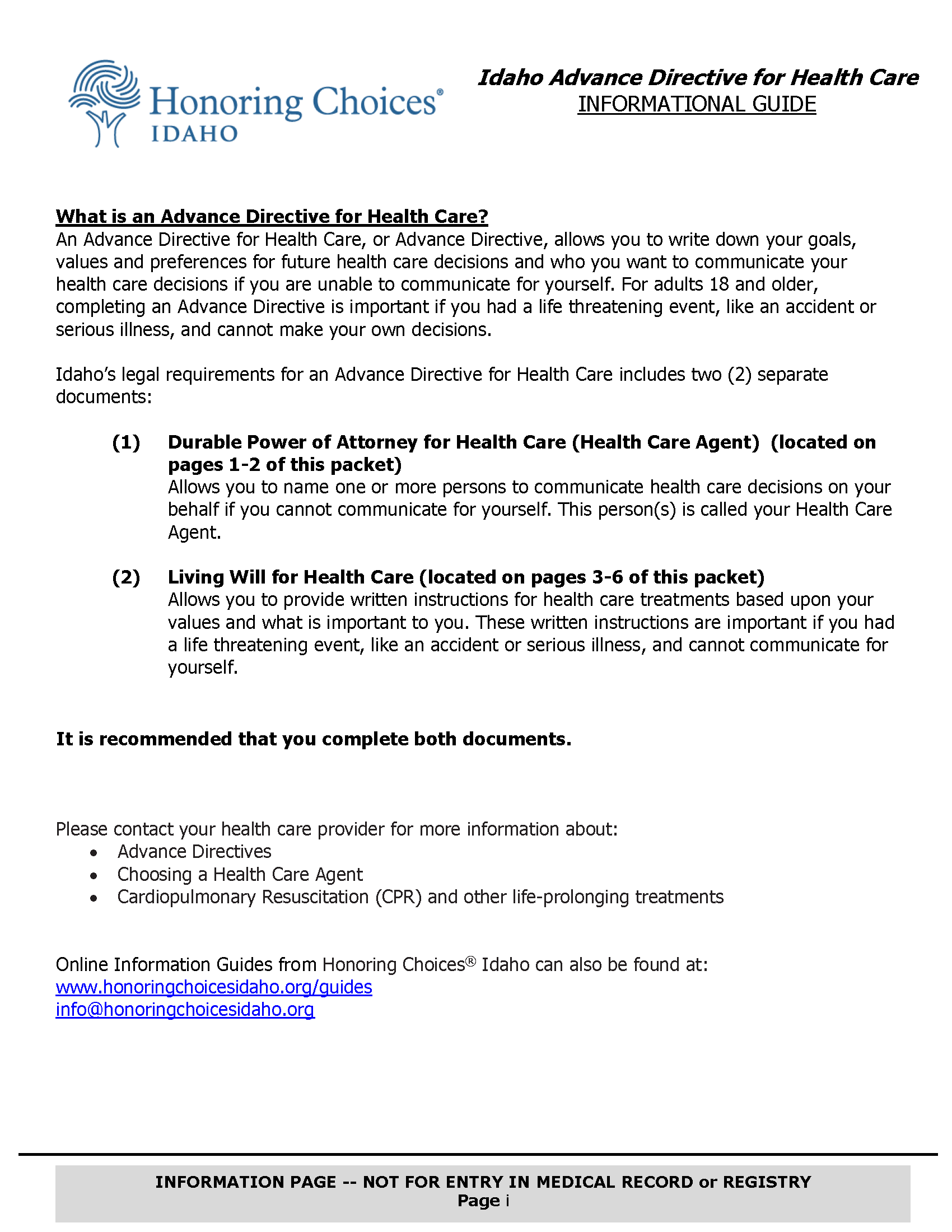 Free Idaho Advance Directive Form (Medical POA + Living Will) | PDF