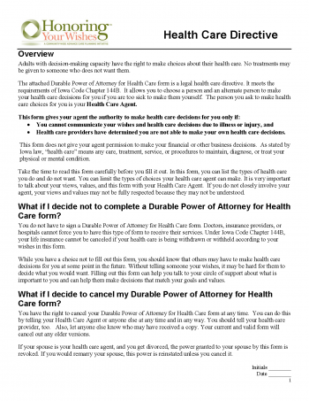 Free Iowa Advance Directive Form (Medical POA + Living Will) | PDF