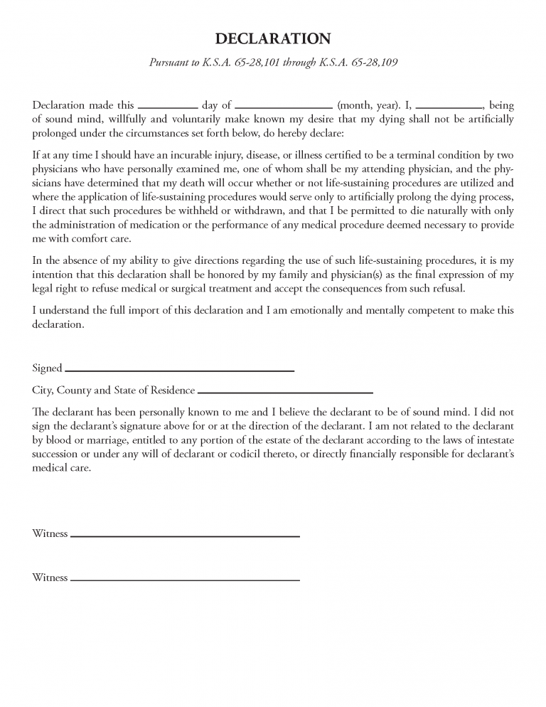 Free Kansas Advance Directive Form (Medical POA + Living Will) | PDF