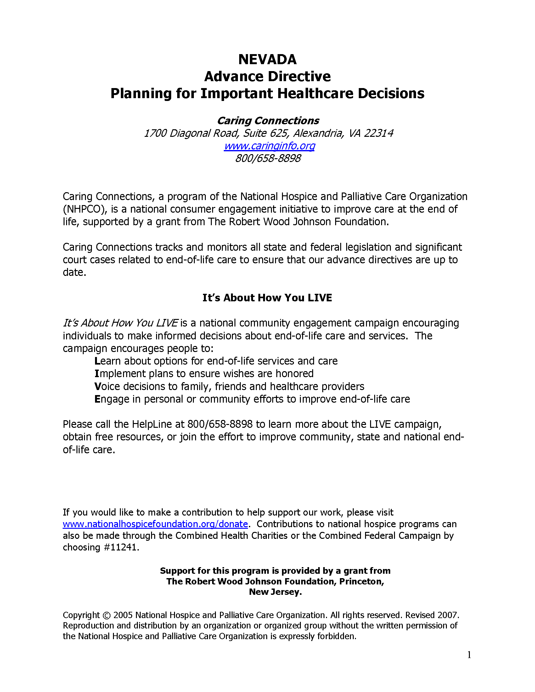 Free Nevada Advance Directive Form (Medical POA + Living Will) PDF