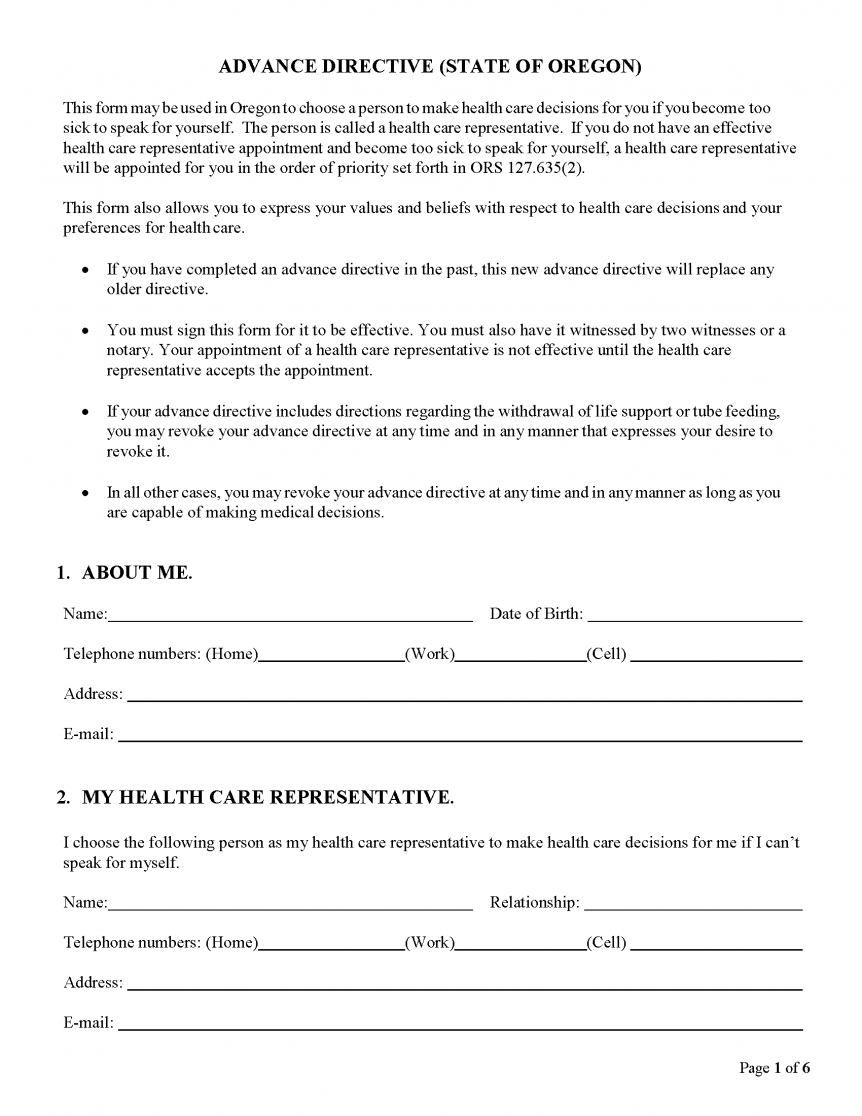 Free Oregon Advance Directive Form (Medical POA + Living Will) | PDF