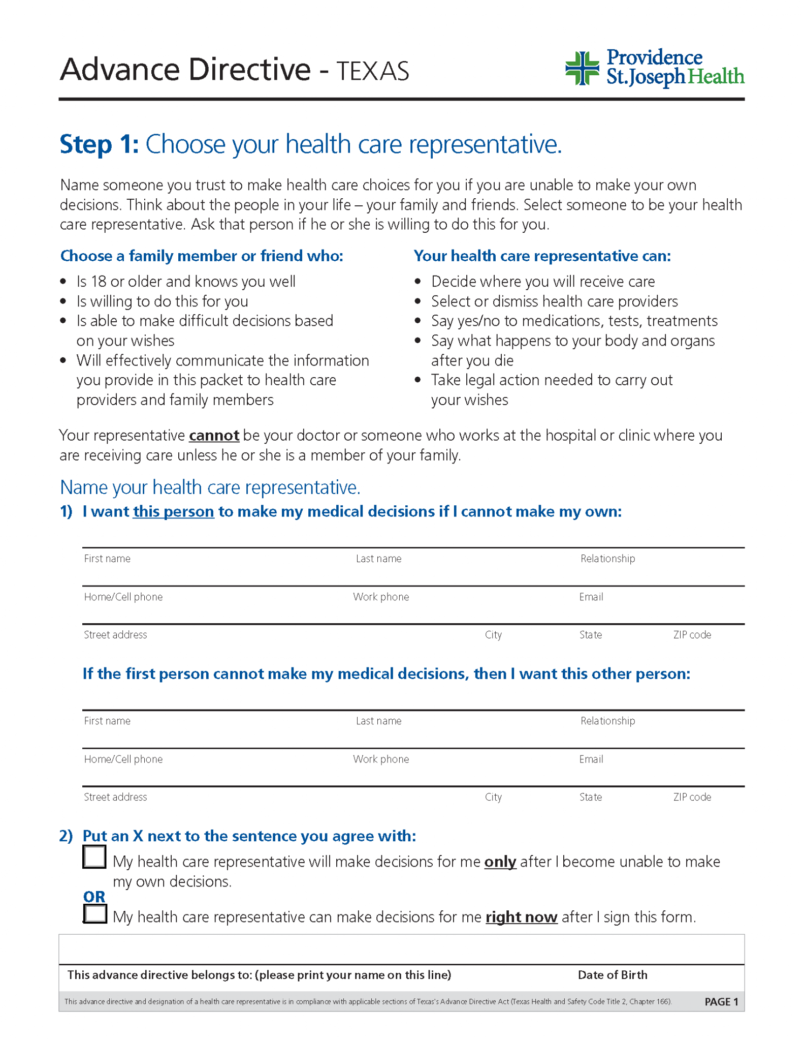 Free Texas Advance Directive Form (Medical POA + Living Will) PDF