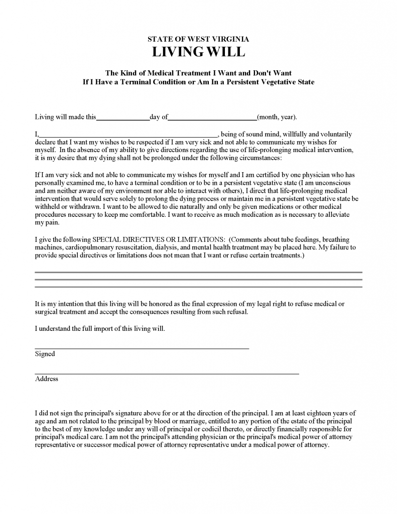 Free West Virginia Advance Directive Form (Medical POA + Living Will) | PDF