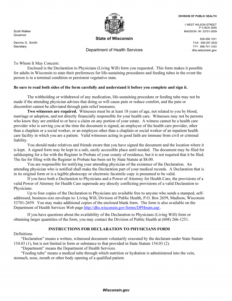 Free Wisconsin Advance Directive Form (Medical POA + Living Will) PDF