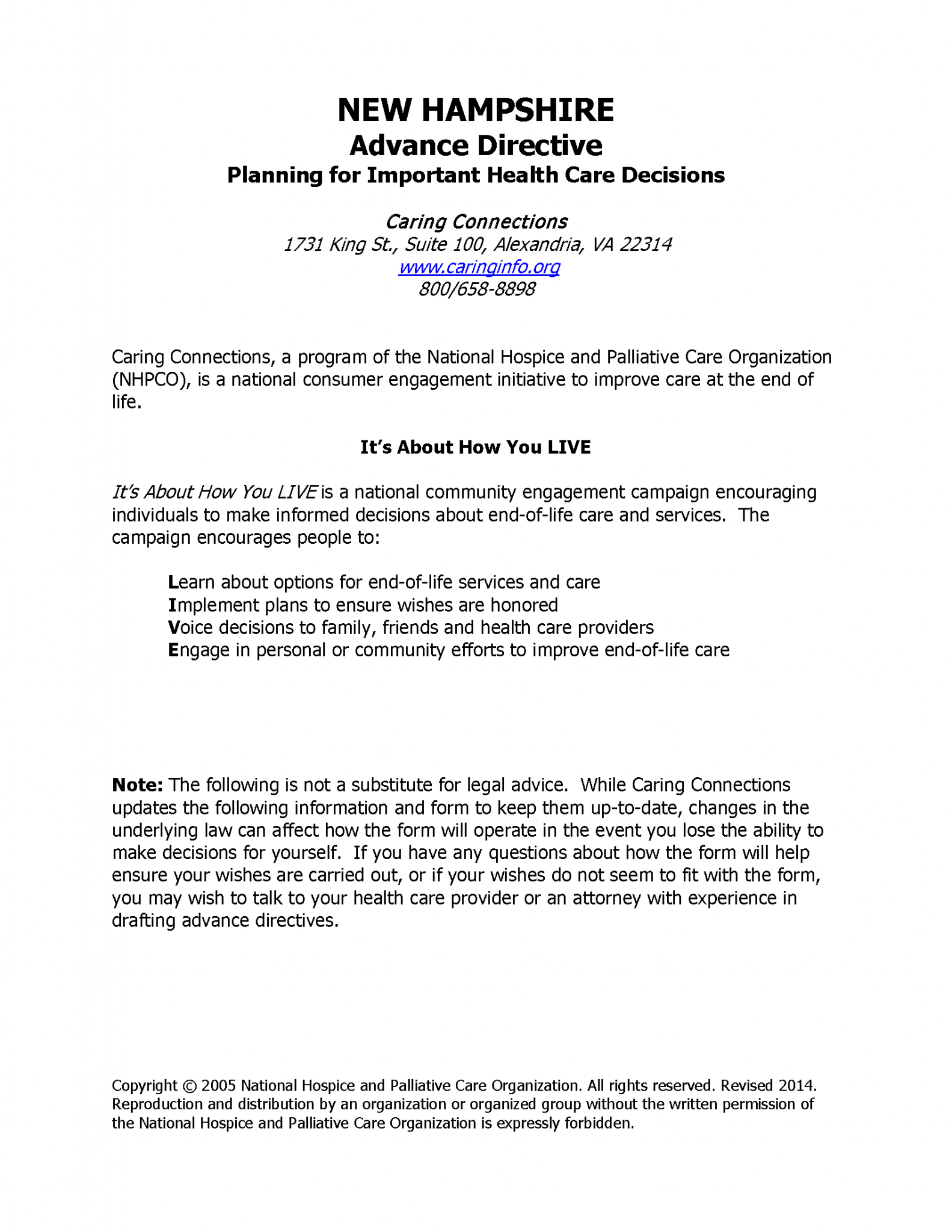 Free New Hampshire Advance Directive Form Medical POA Living Will PDF