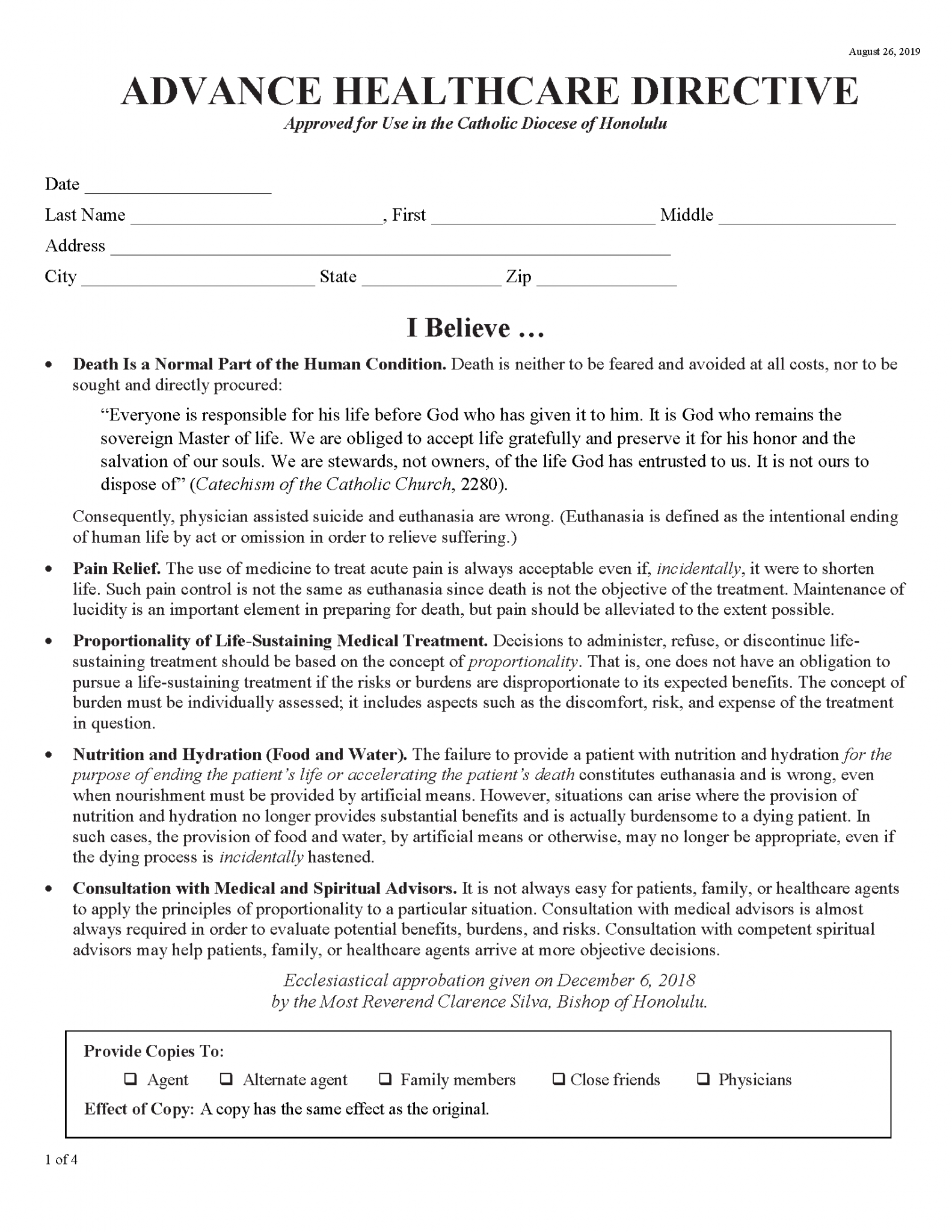 Free Hawaii Advance Directive Form (Medical POA + Living Will) | PDF