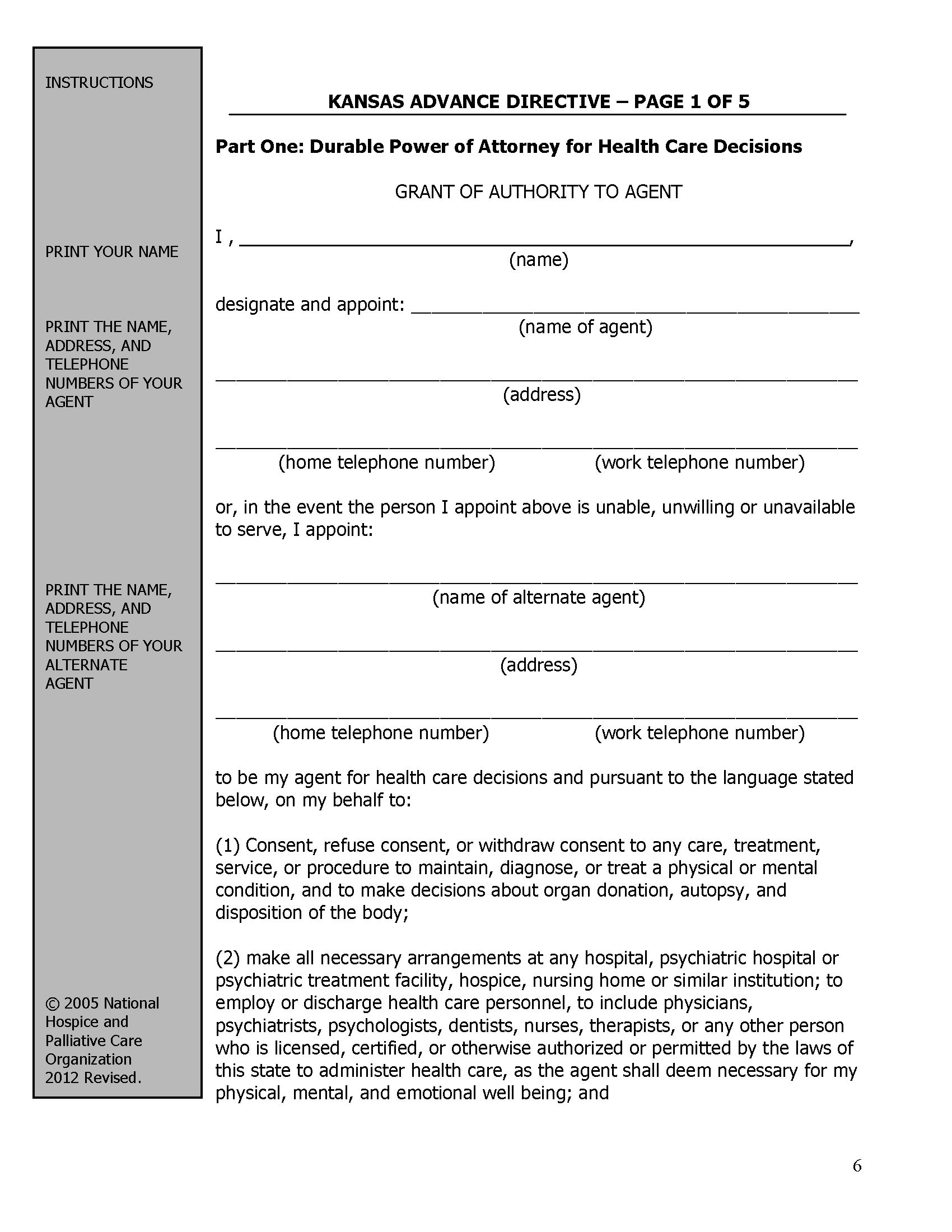 Free Kansas Advance Directive Form (Medical POA + Living Will) PDF