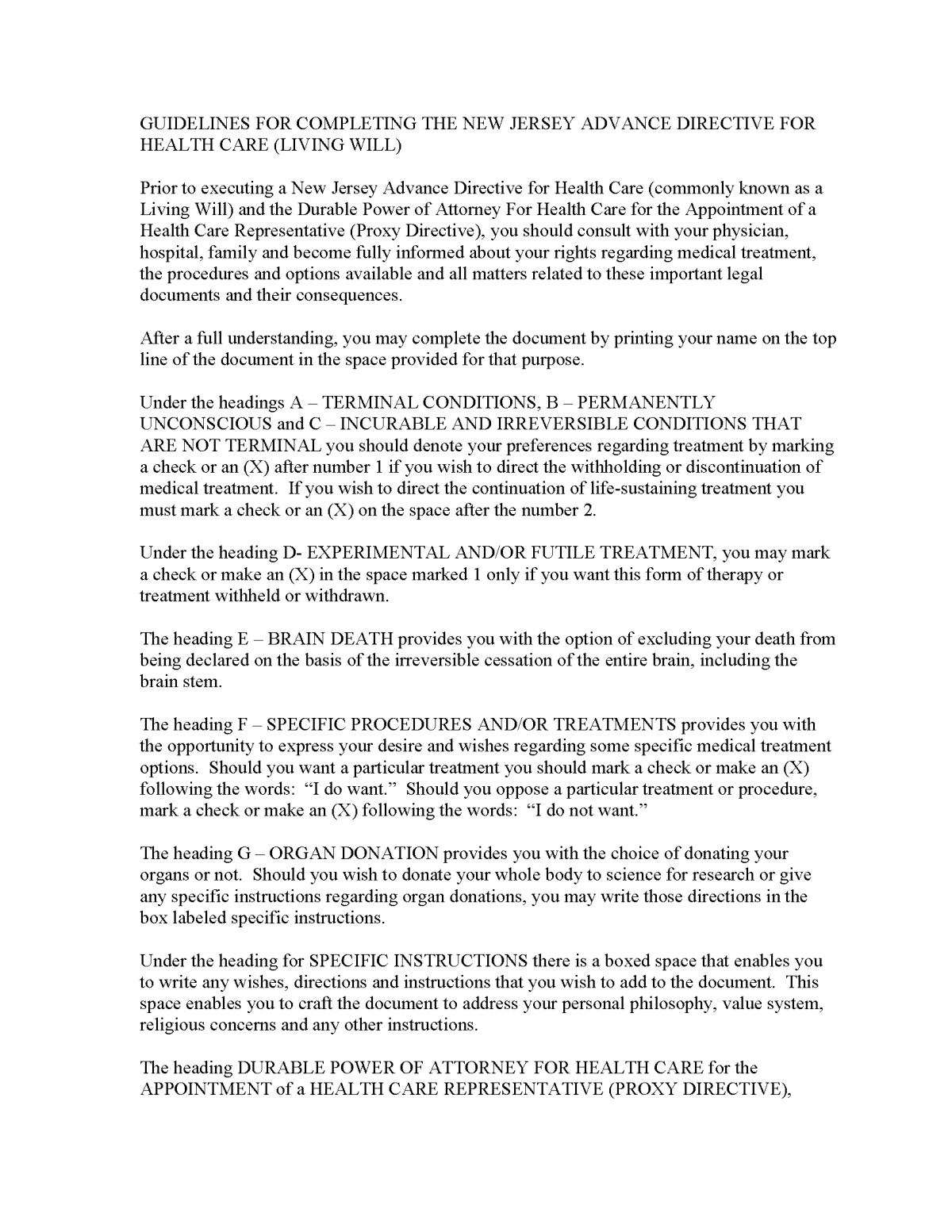 Free New Jersey Advance Directive Form (Medical POA + Living Will) PDF