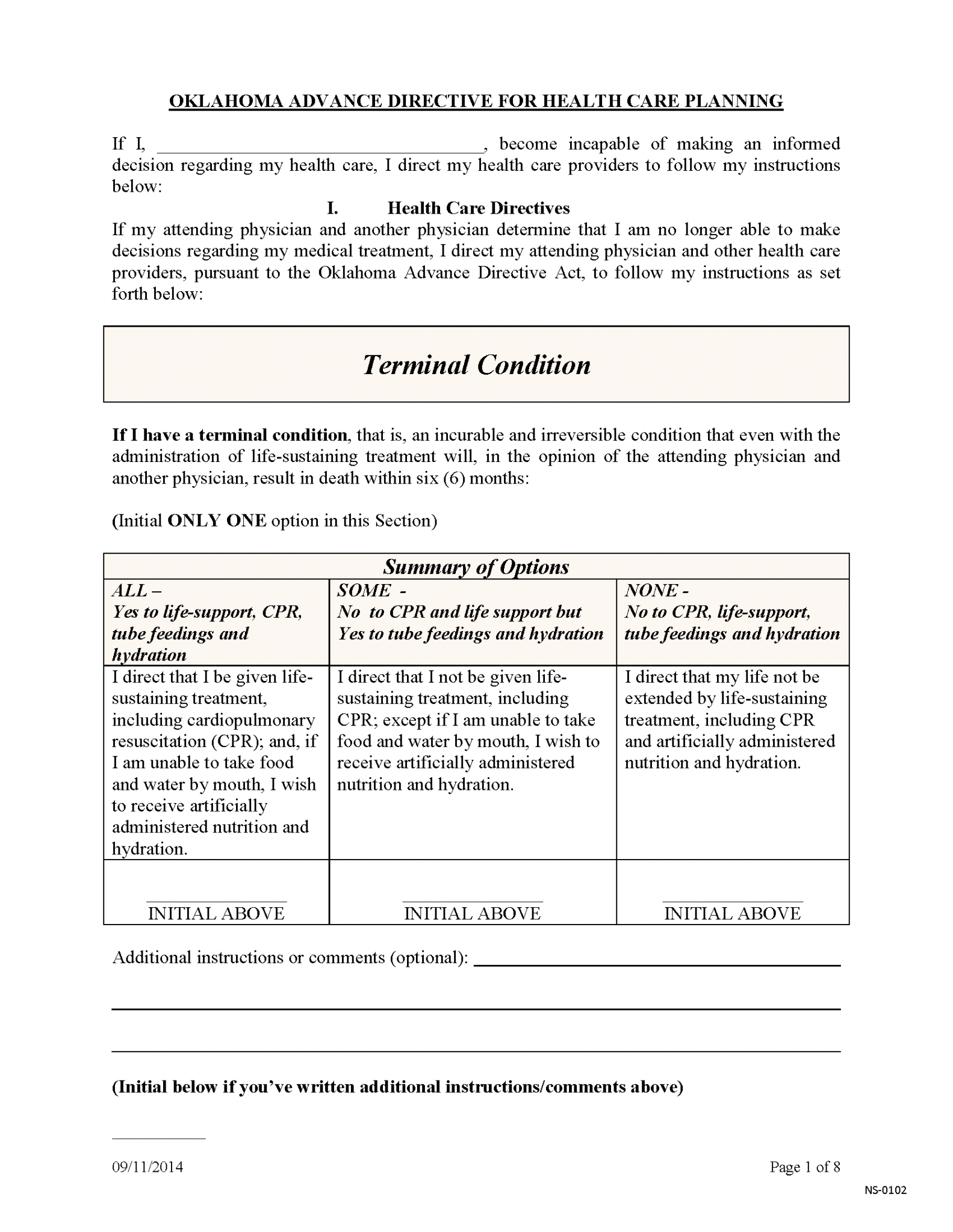 Free Oklahoma Advance Directive Form Medical Poa Living Will Pdf