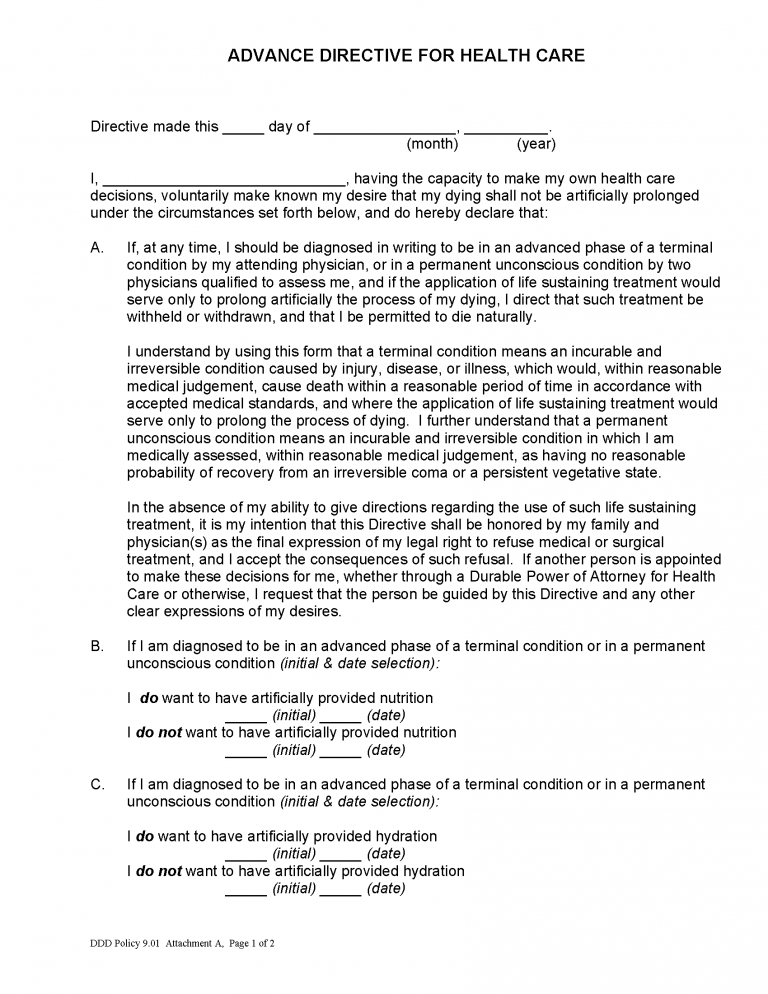 Free washington advance directive form medical poa living will pdf